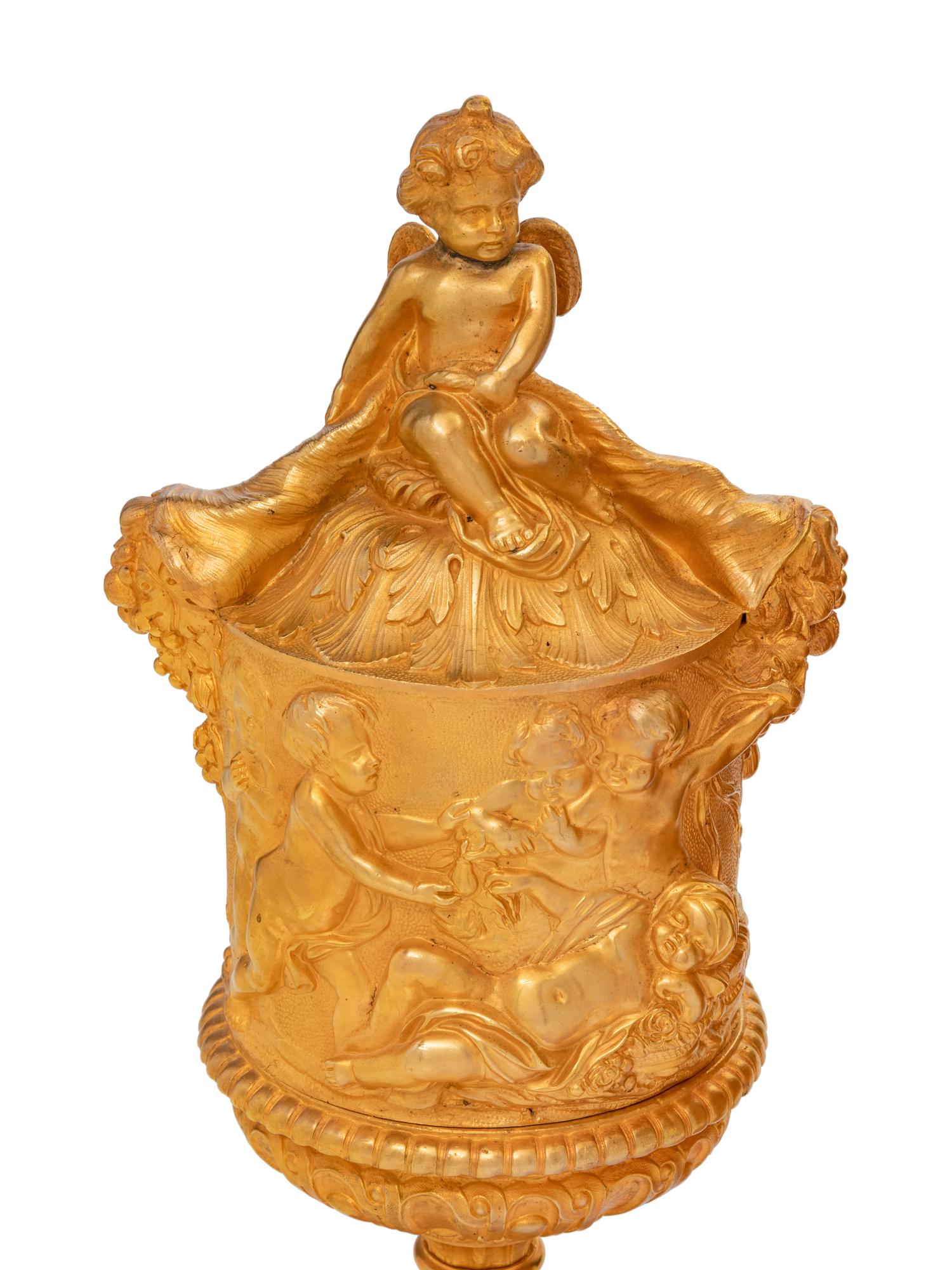 A Pair of Louis XV Style Gilt Bronze Covered Cache Pots