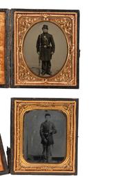 [CIVIL WAR]. A pair of sixth plate images of soldiers armed with 1861 Springfield rifle muskets.