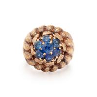 YELLOW GOLD, SAPPHIRE, AND SYNTHETIC SAPPHIRE RING