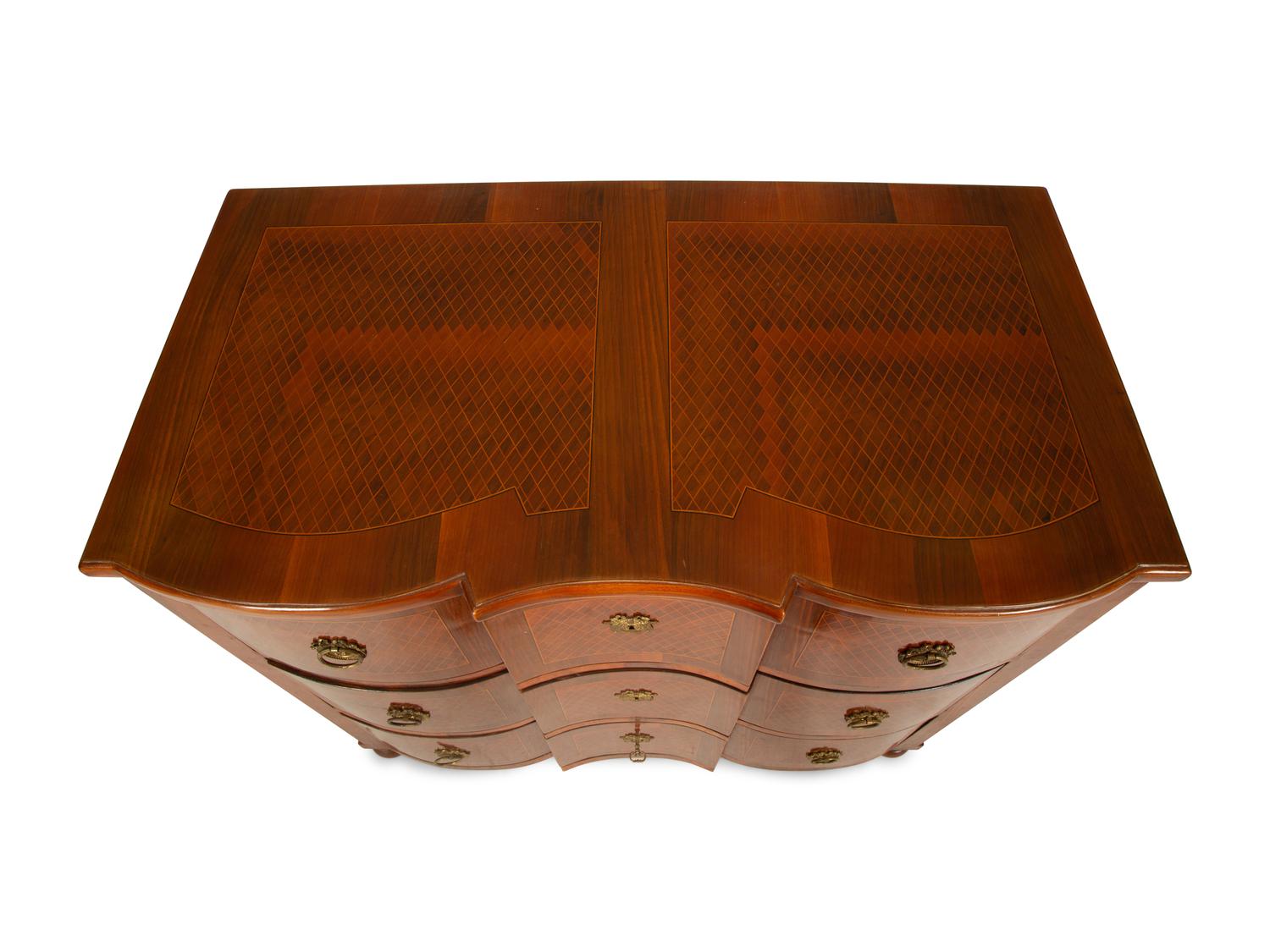 An Italian Baroque Style Parquetry Walnut Block Front Commode — 19th Century