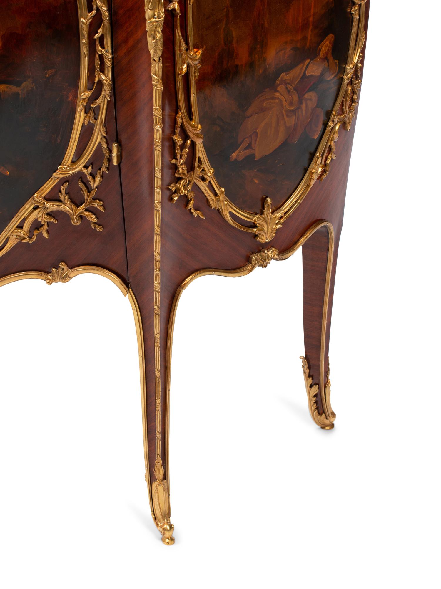 A Louis XV Style Gilt Bronze Mounted Vernis Martin Marble-Top Cabinet