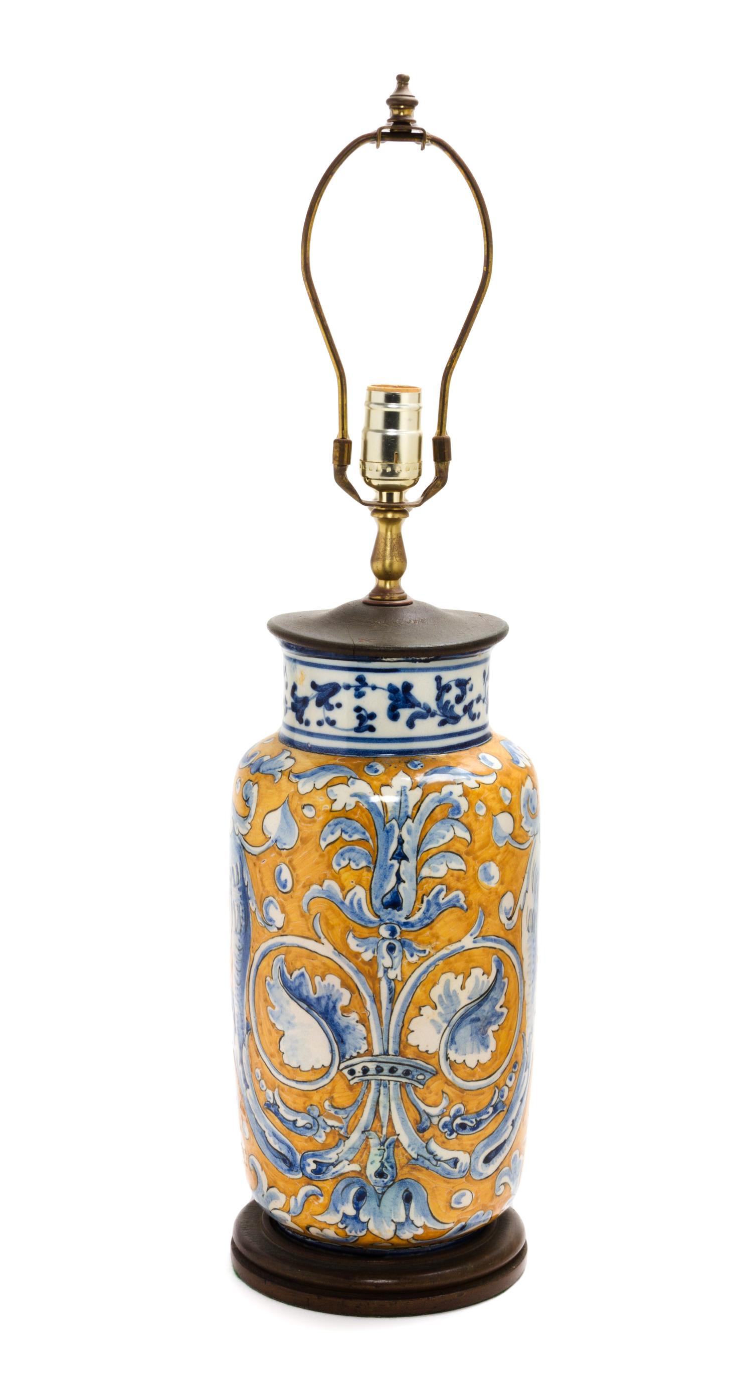 An Italian Majolica Vase Height overall 26 inches.