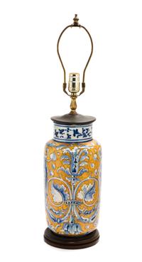 An Italian Majolica Vase Height overall 26 inches.