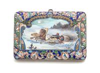 A Russian Enameled Silver Cigarette Case, Mark of Dmitry Gorbanov, Moscow, Late 19th/Early 20th Century, the lid centered by a painted