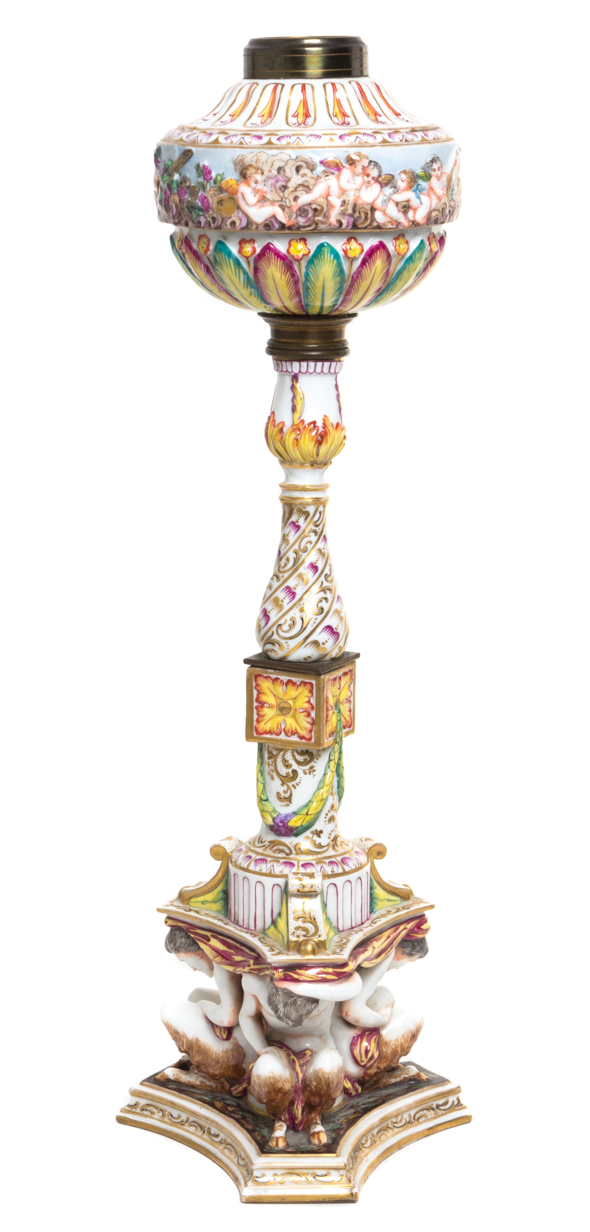 A Capo di Monte Porcelain Oil Lamp Base Height 20 1/2 inches. — 19TH/20TH CENTURY