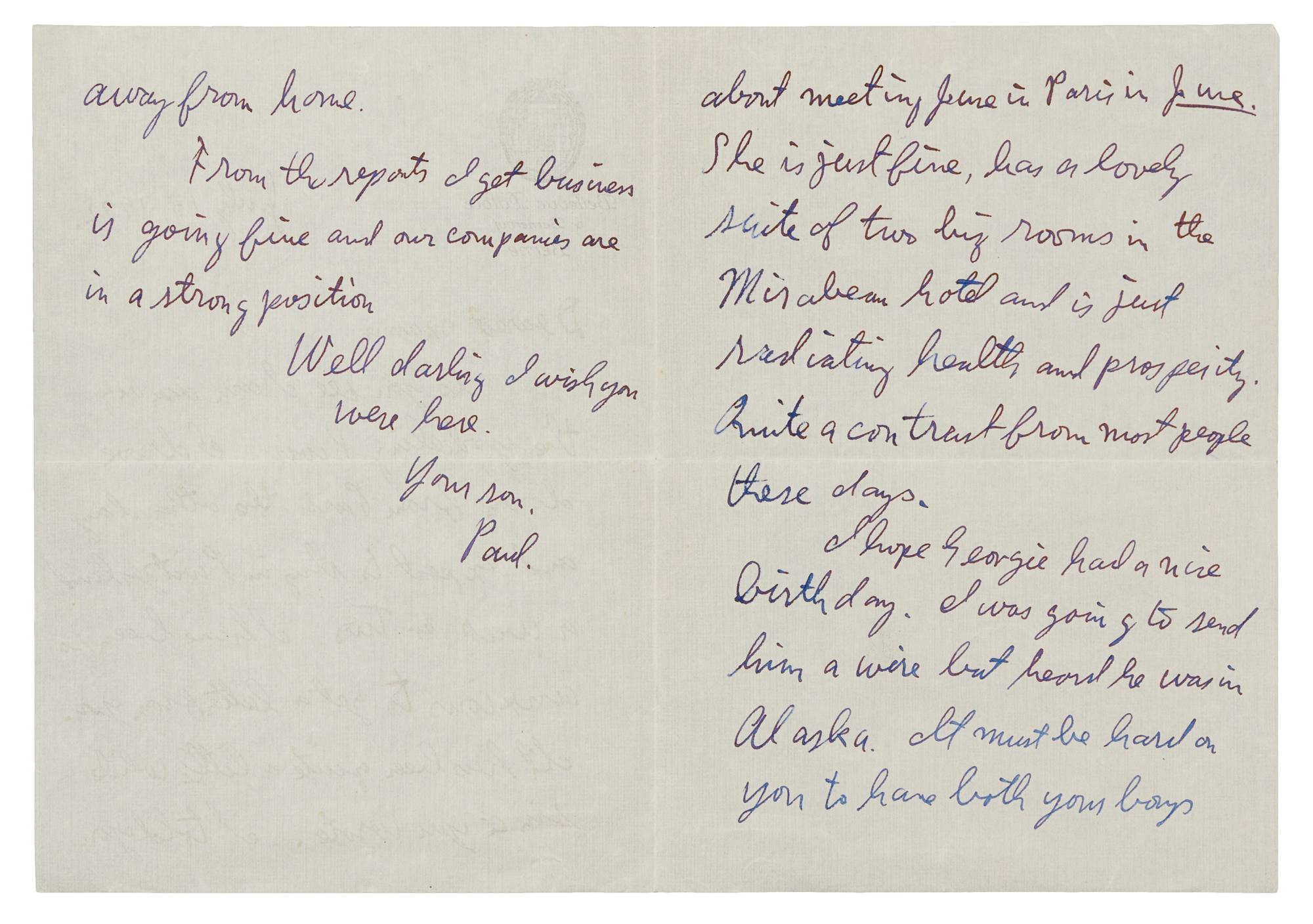 GETTY, J. Paul (1892-1976). Autograph letter signed ("Paul") to his mother. [Berne or Mexico City], 15 July 1932.