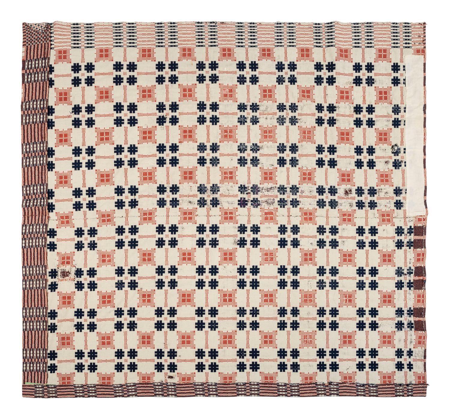Two Jacquard Woven Wool and Cotton Coverlets