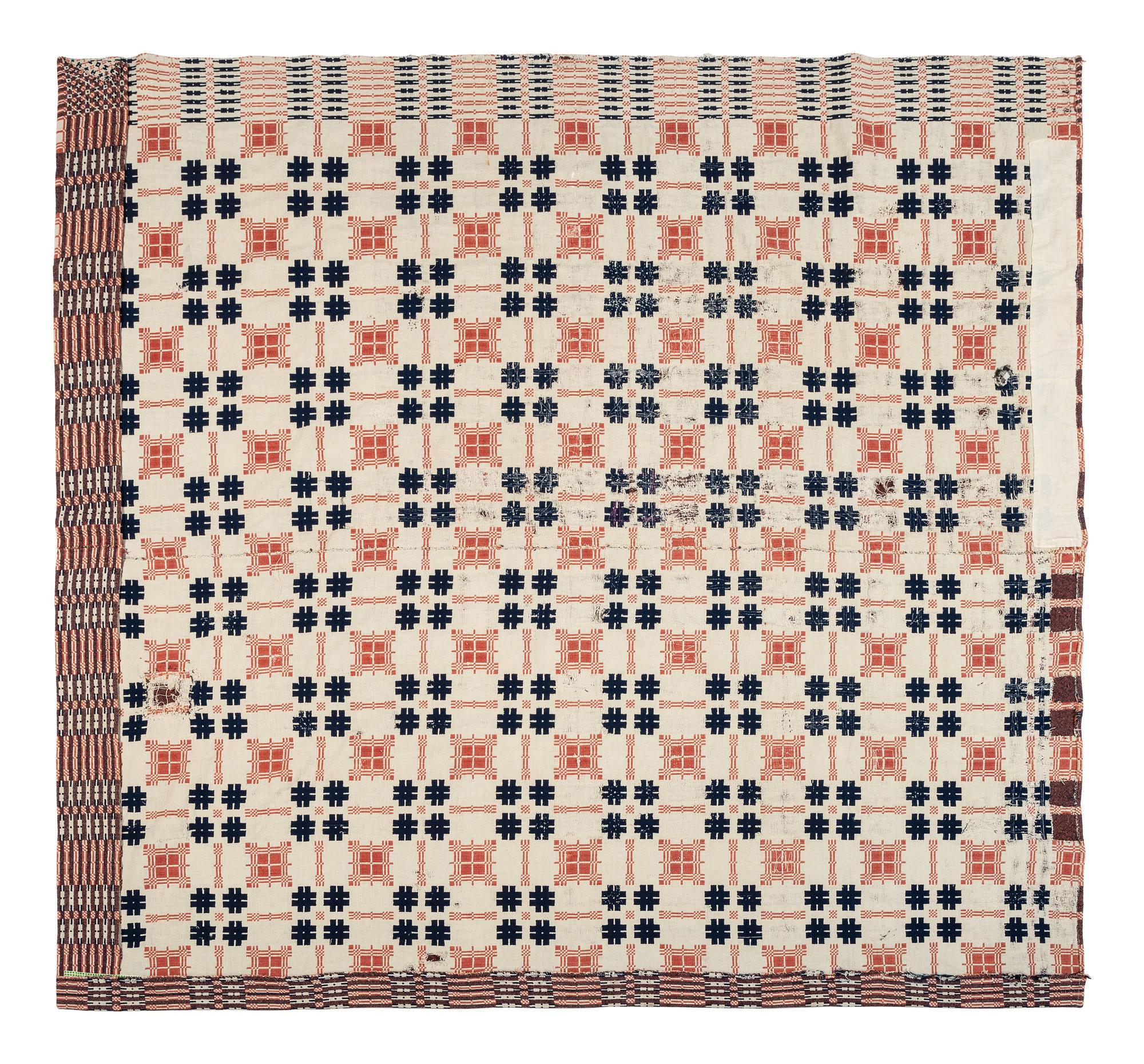 Two Jacquard Woven Wool and Cotton Coverlets