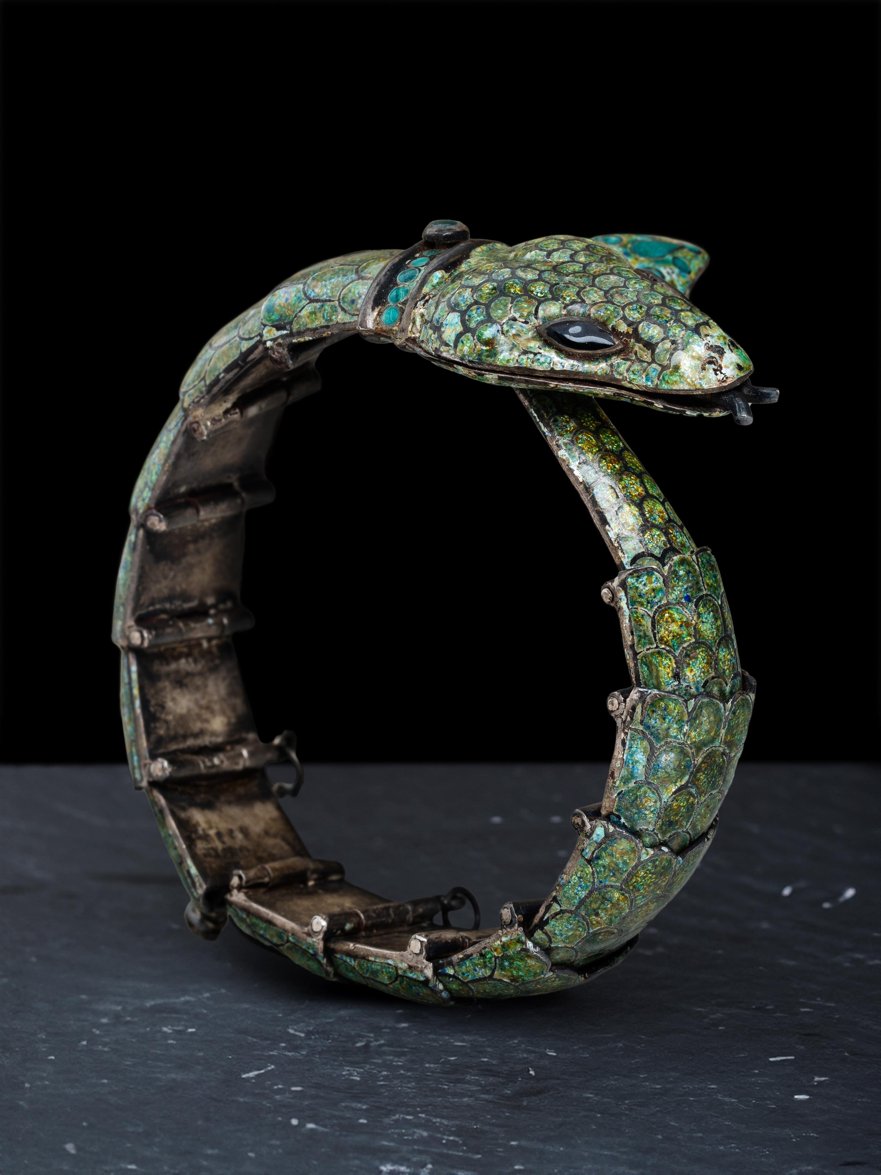Taxco Enamel and Silver Snake Bracelet