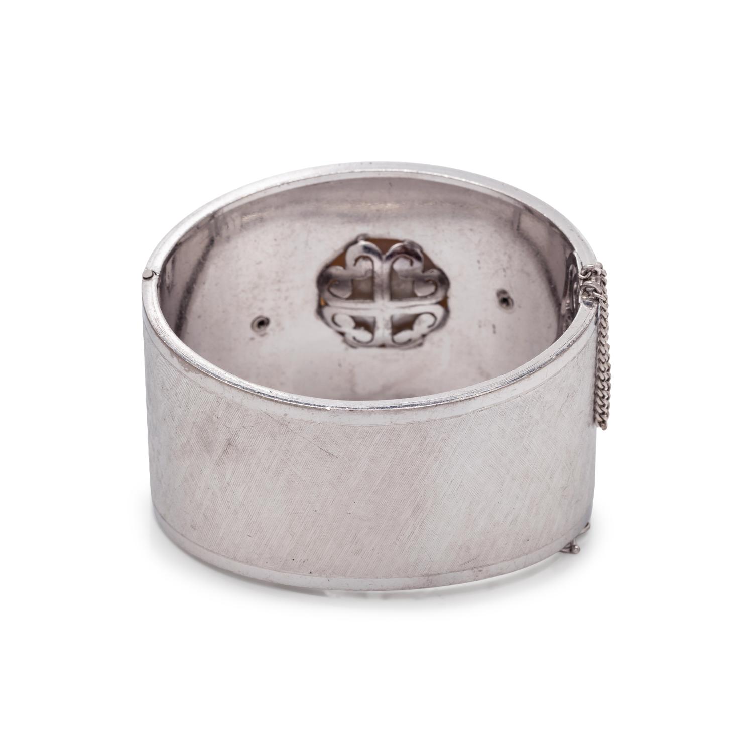 WHITE GOLD, CULTURED MABE PEARL AND DIAMOND BANGLE BRACELET