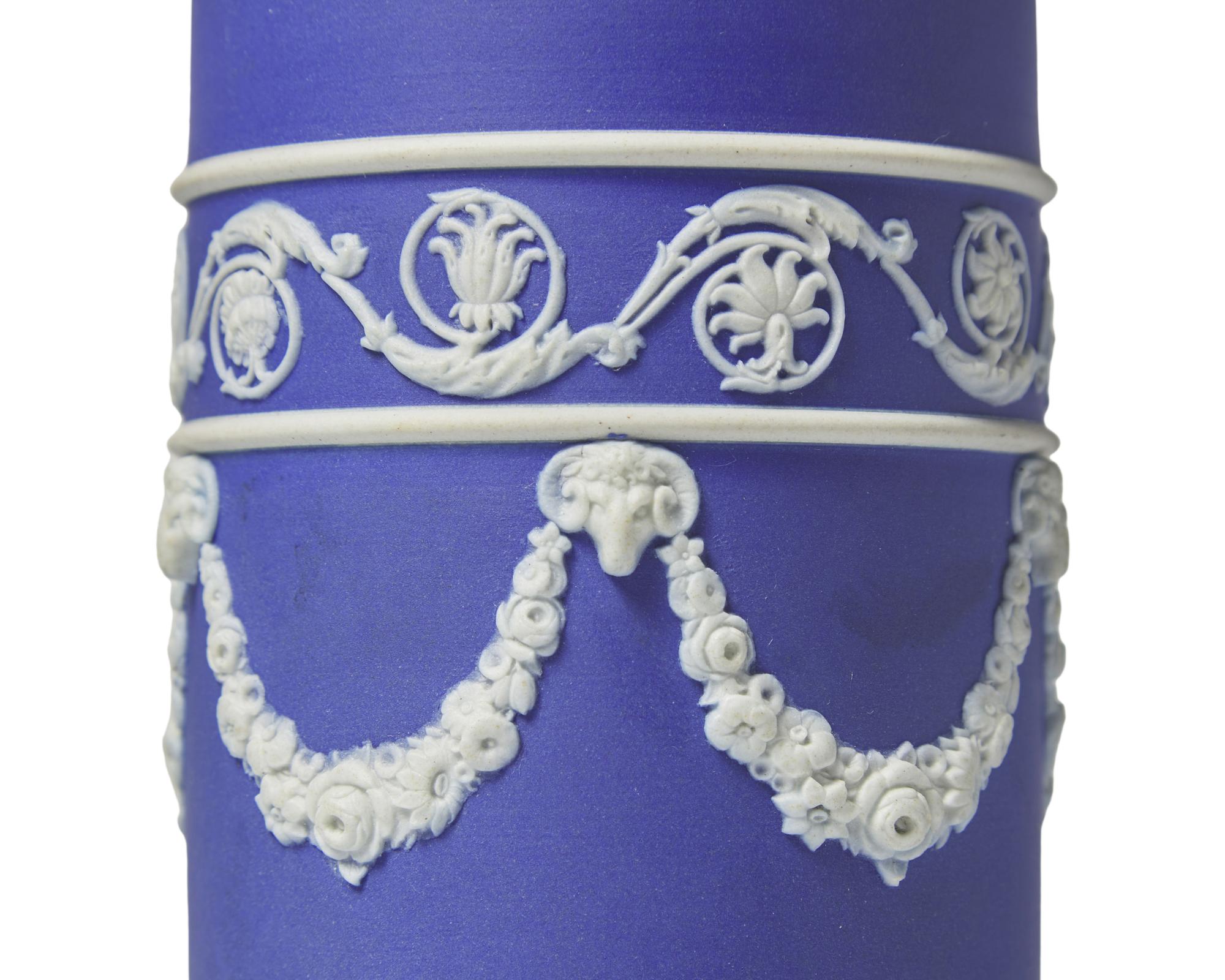 A Matched Pair of Wedgwood Three-Color Jasperware Cylindrical Vases