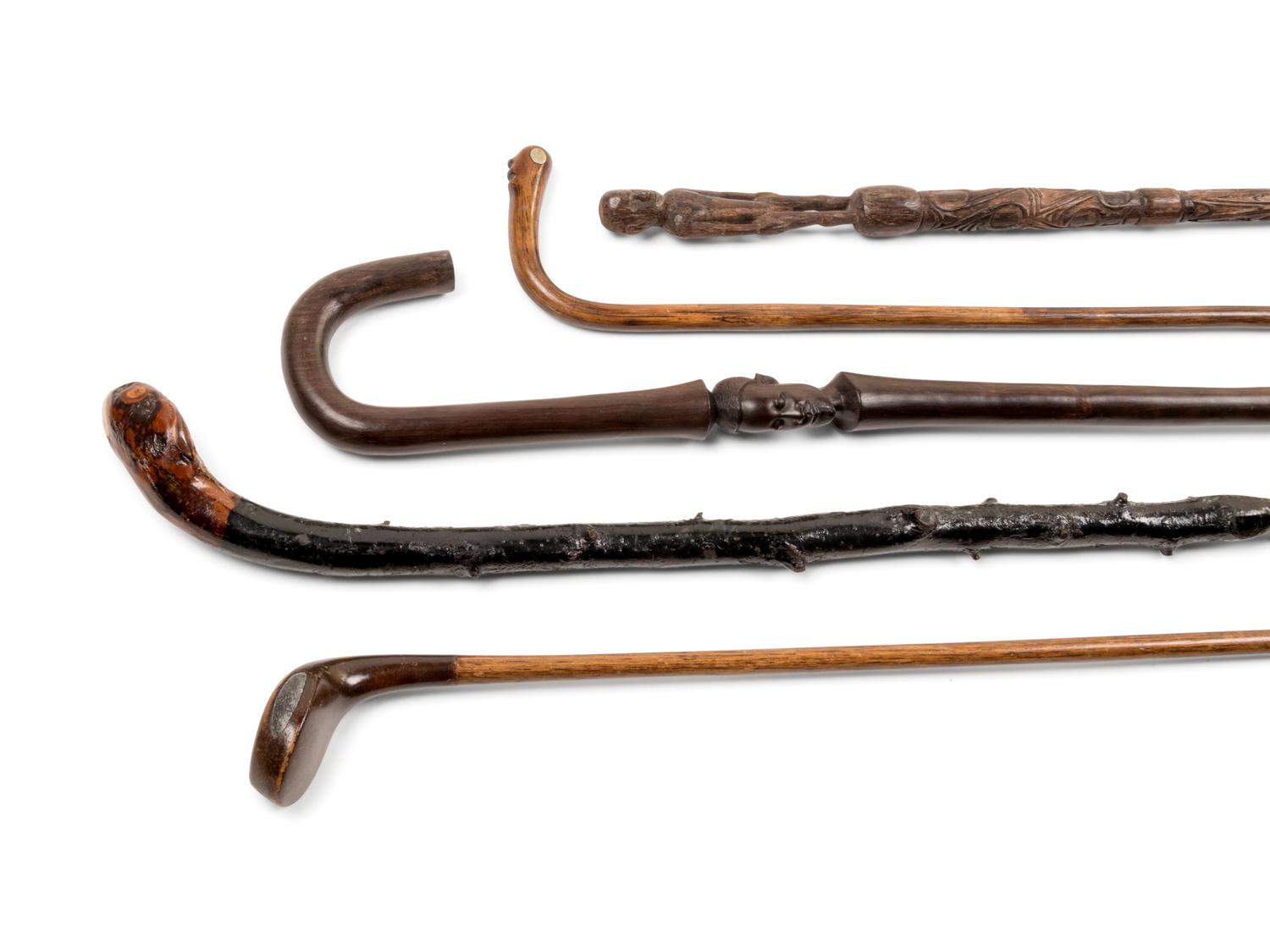 Five Carved Wood Walking Sticks