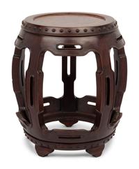 A Chinese Burlwood Inset Hardwood Drum Stool