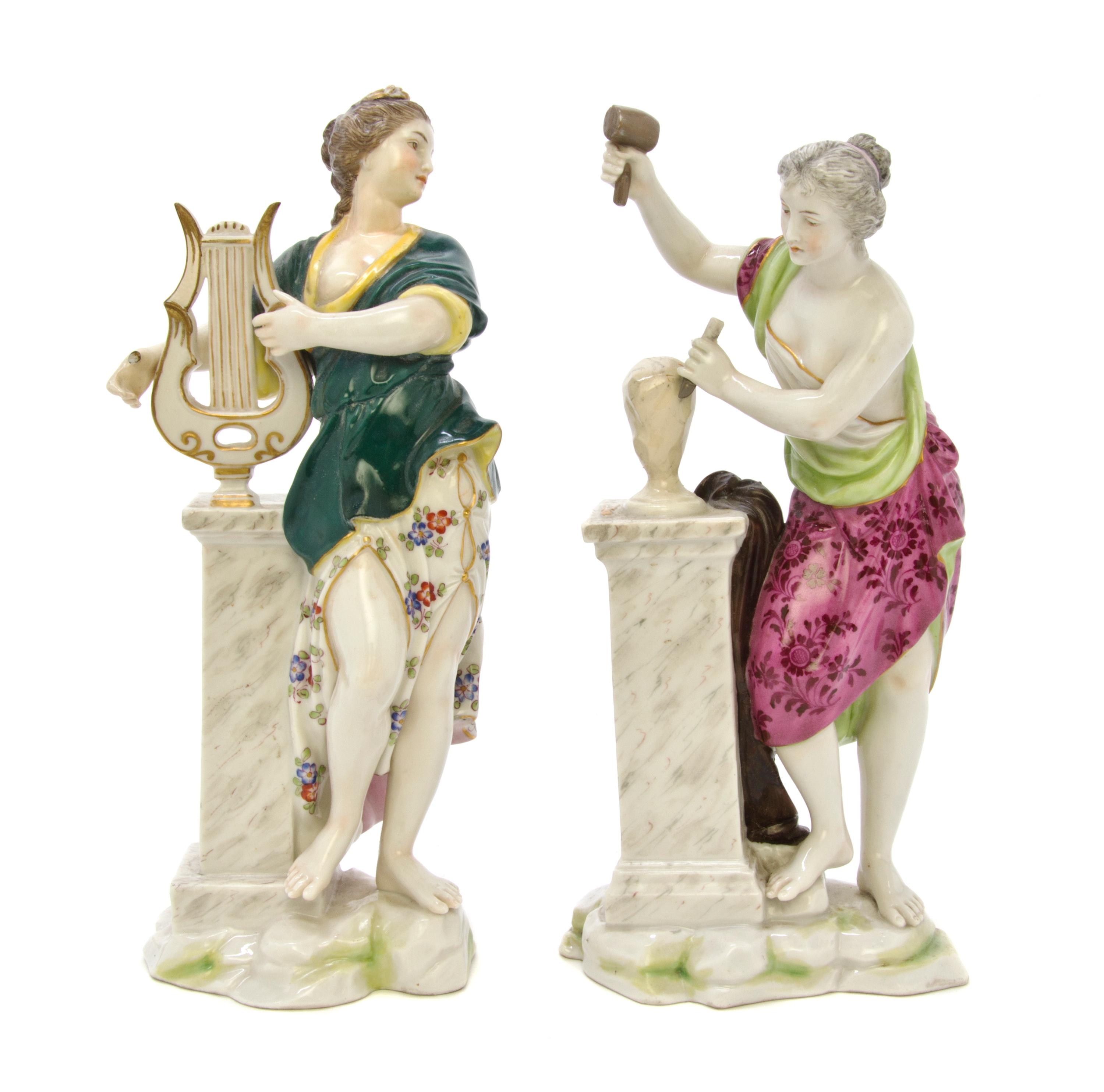 A Pair of Porcelain Figures, likely Samson, Height of taller 8 1/2 inches.