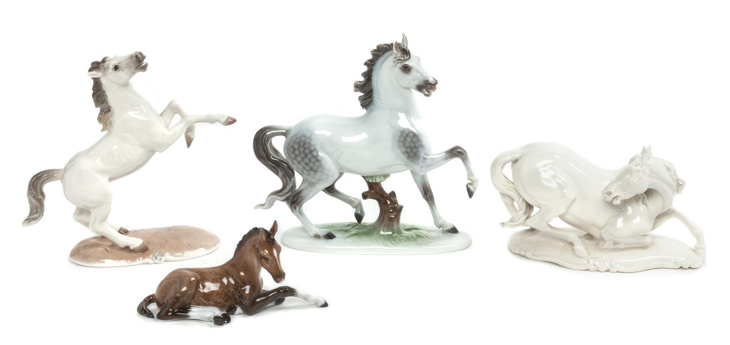 Four German Porcelain Figures of Horses Height of tallest 6 3/4 inches. — 20TH CENTURY