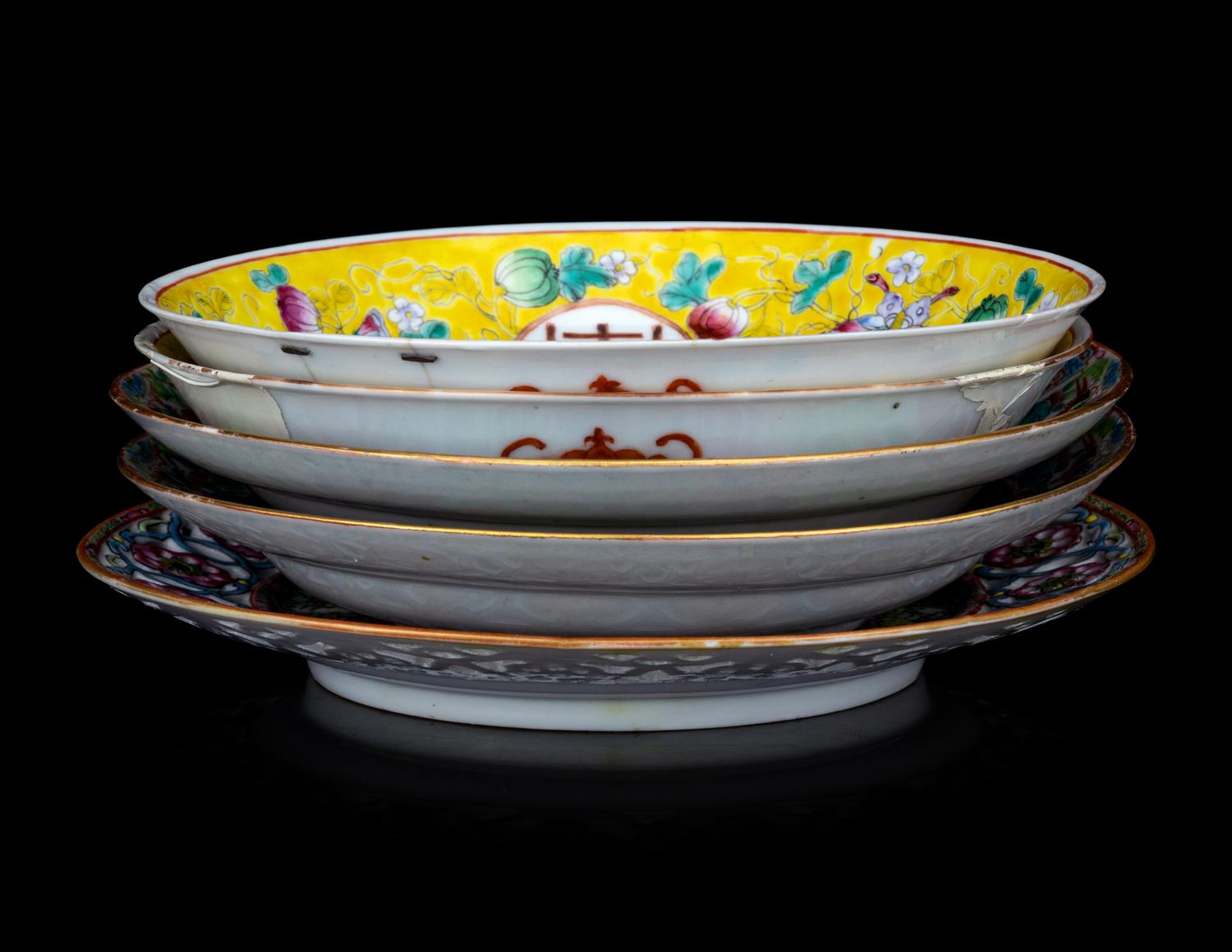 Five Chinese Famille Rose Porcelain Plates