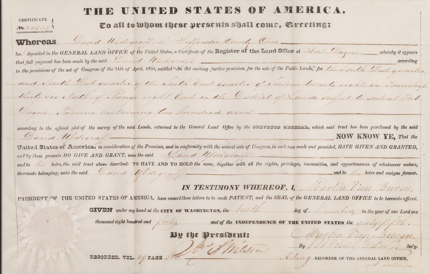 [POLK, James K. (1795-1849) -- PIERCE, Franklin (1804-1869) -- VAN BUREN, Martin (1782-1862).]