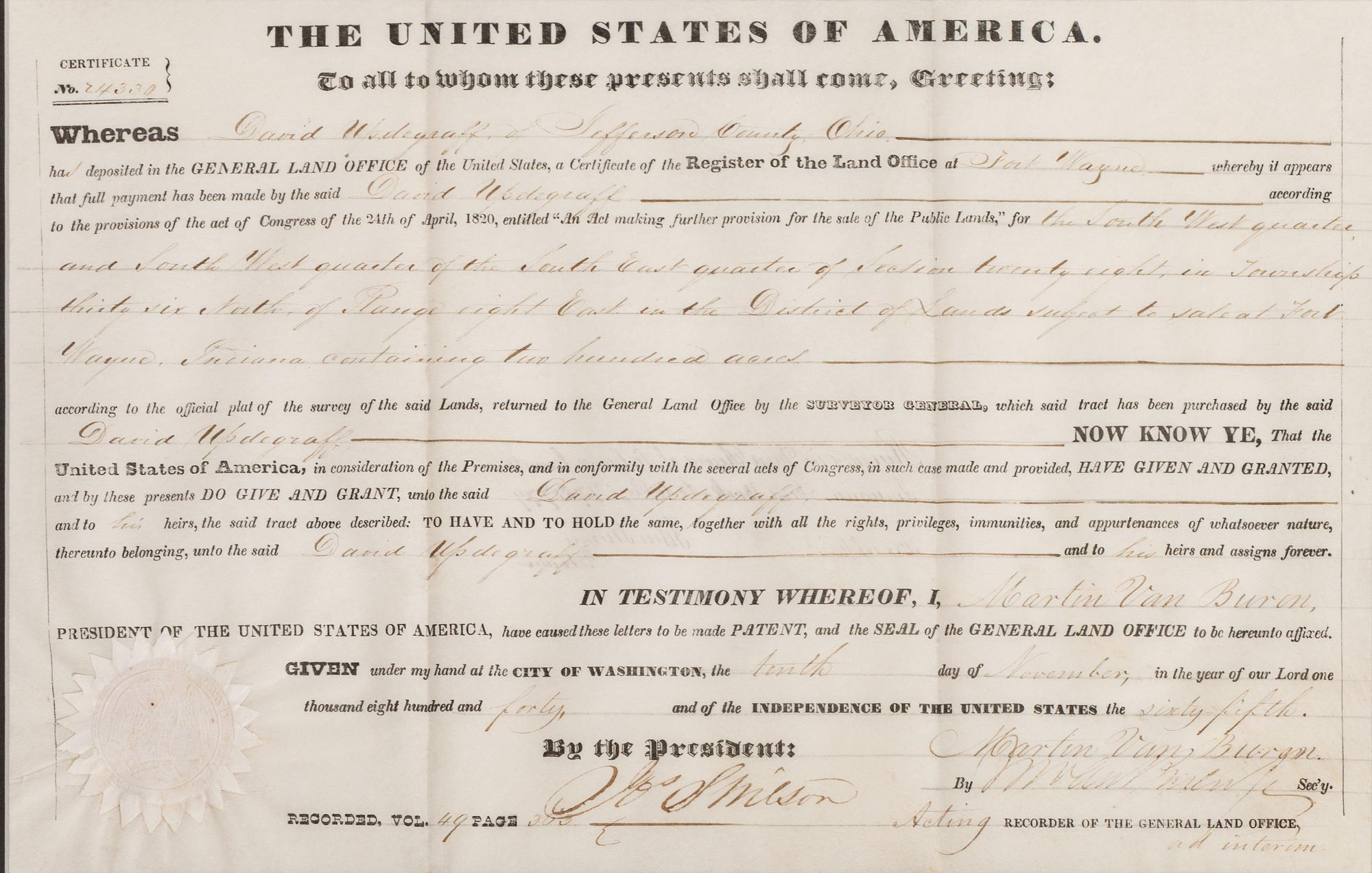 [POLK, James K. (1795-1849) -- PIERCE, Franklin (1804-1869) -- VAN BUREN, Martin (1782-1862).]