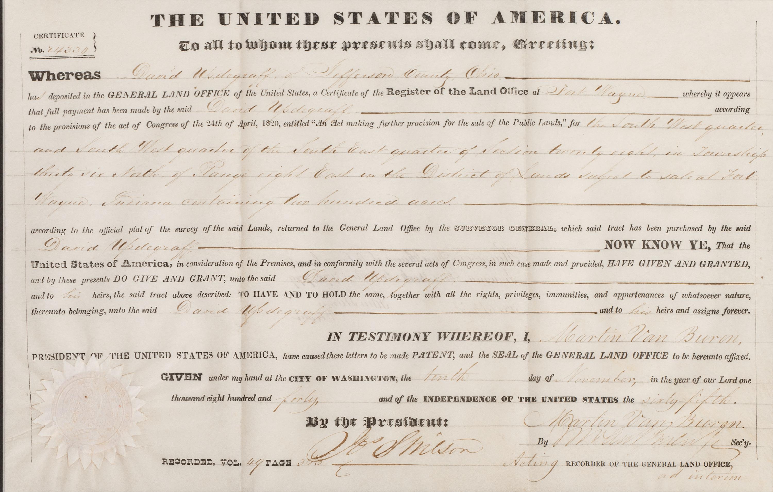 [POLK, James K. (1795-1849) -- PIERCE, Franklin (1804-1869) -- VAN BUREN, Martin (1782-1862).]