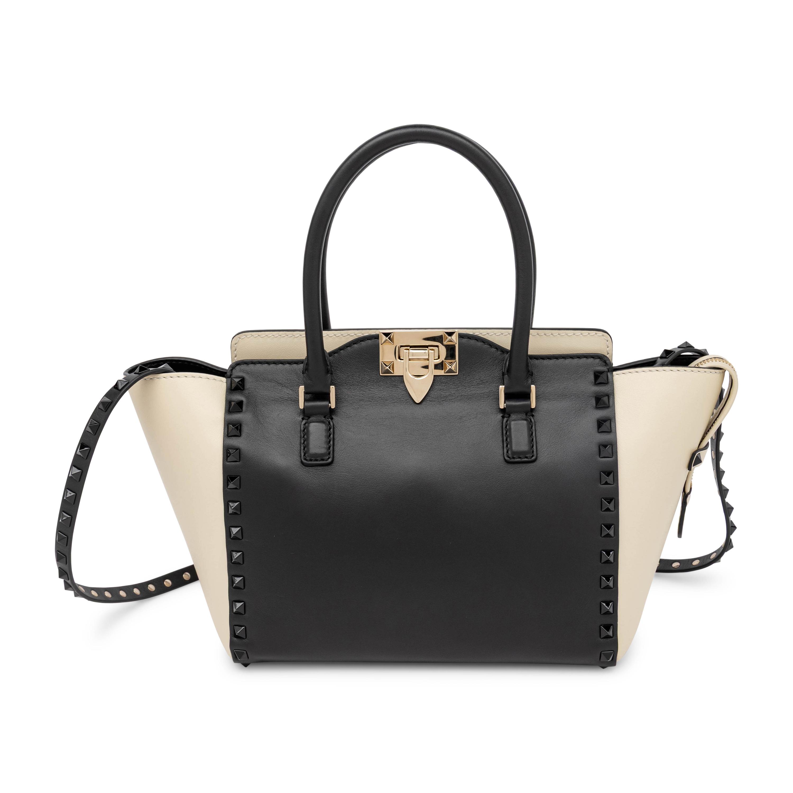 Valentino, Rockstud Tote in Black & Cream Leather