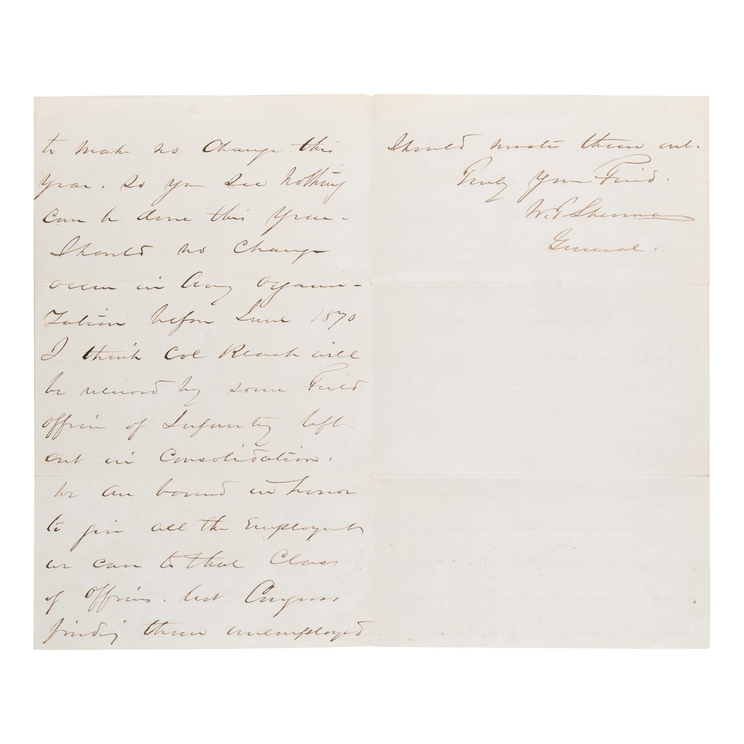 [Custer, George Armstrong, Gen. (1839-1876)]. A pair of letters from Generals Sheridan and Sherman to Custer, regarding his attempt to secure a transfer to West Point, comprising:
