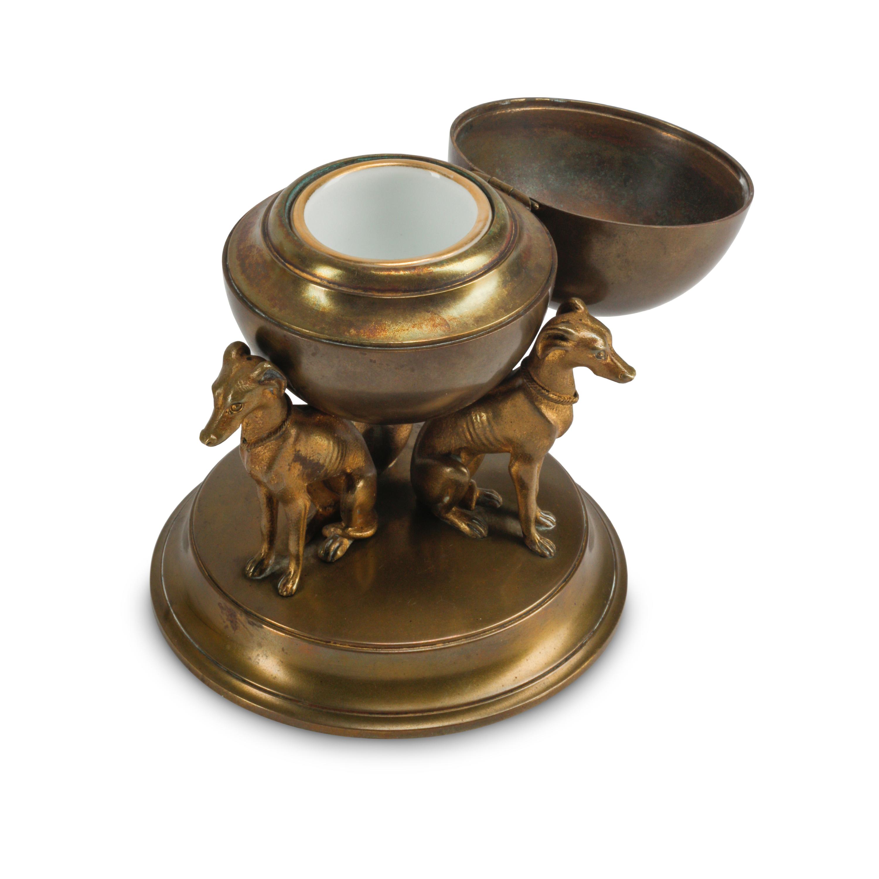 Four Continental Bronze and Brass Inkwells