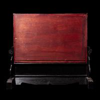 A Chinese 'Dreamstone' Marble Inset Wood Table Screen, 20th Century 二十世紀 硬木嵌理石插屏