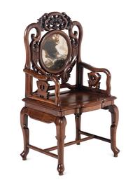 A Chinese Export Marble Inset Hongmu Armchair