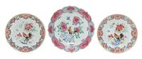 Three Chinese Export Famille Rose Porcelain Plates Width of largest 10 7/8 inches. — 18TH CENTURY
