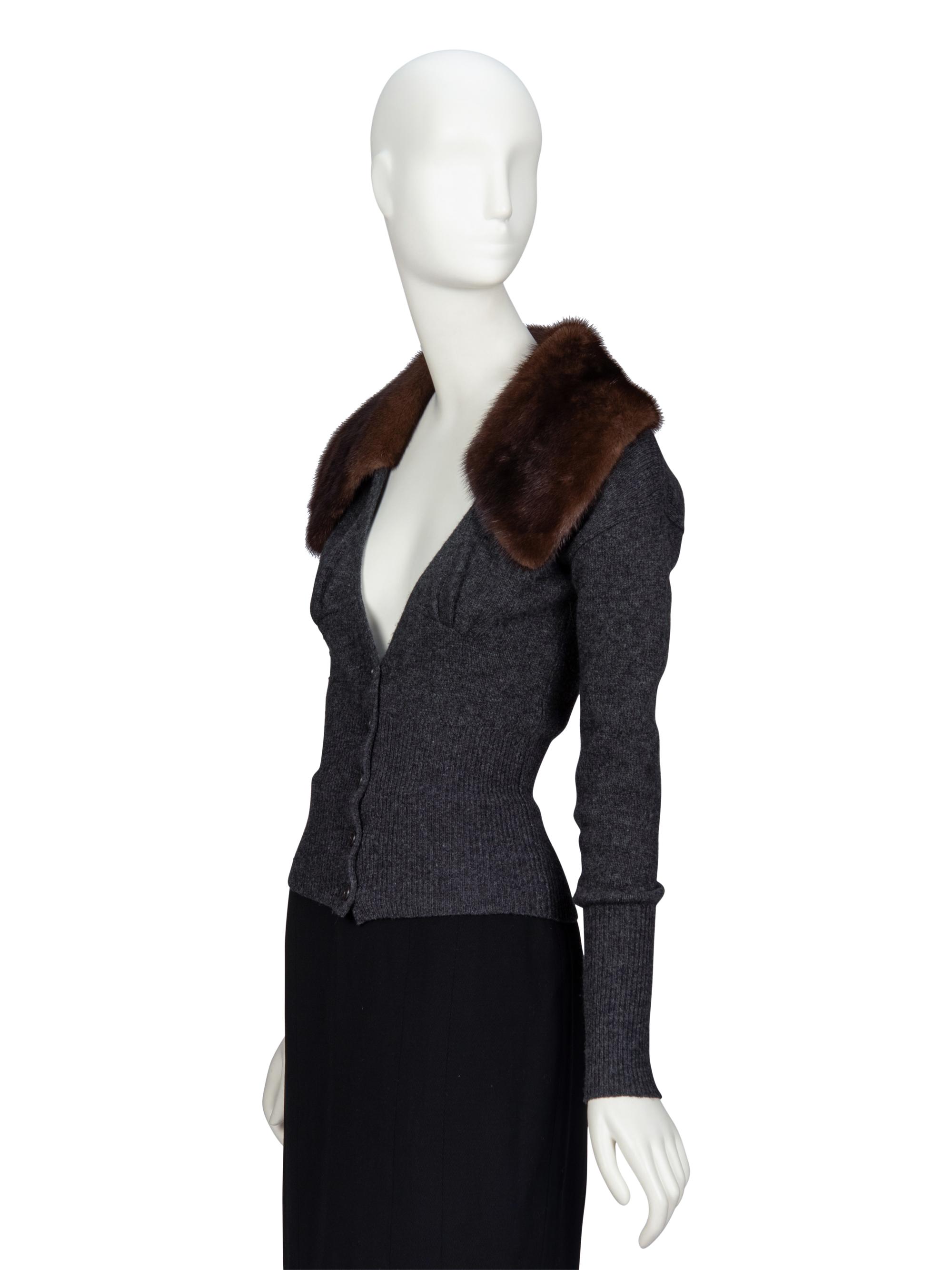 PRADA, FUR COLLAR CARDIGAN