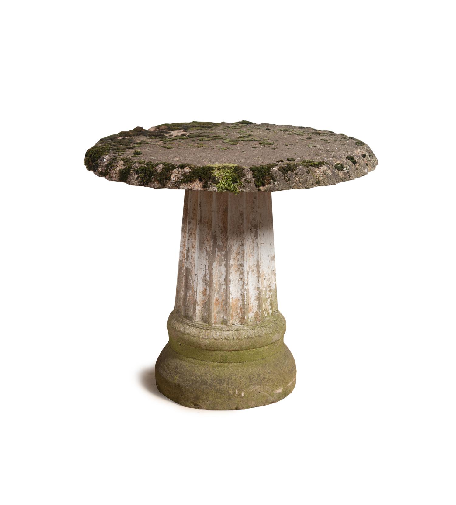 Two Cast Stone Garden Tables and a Similar Cast Stone Ornament