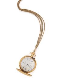 DAVID J. MAGNIN, 18K YELLOW GOLD, ENAMEL, AND DIAMOND POCKET WATCH