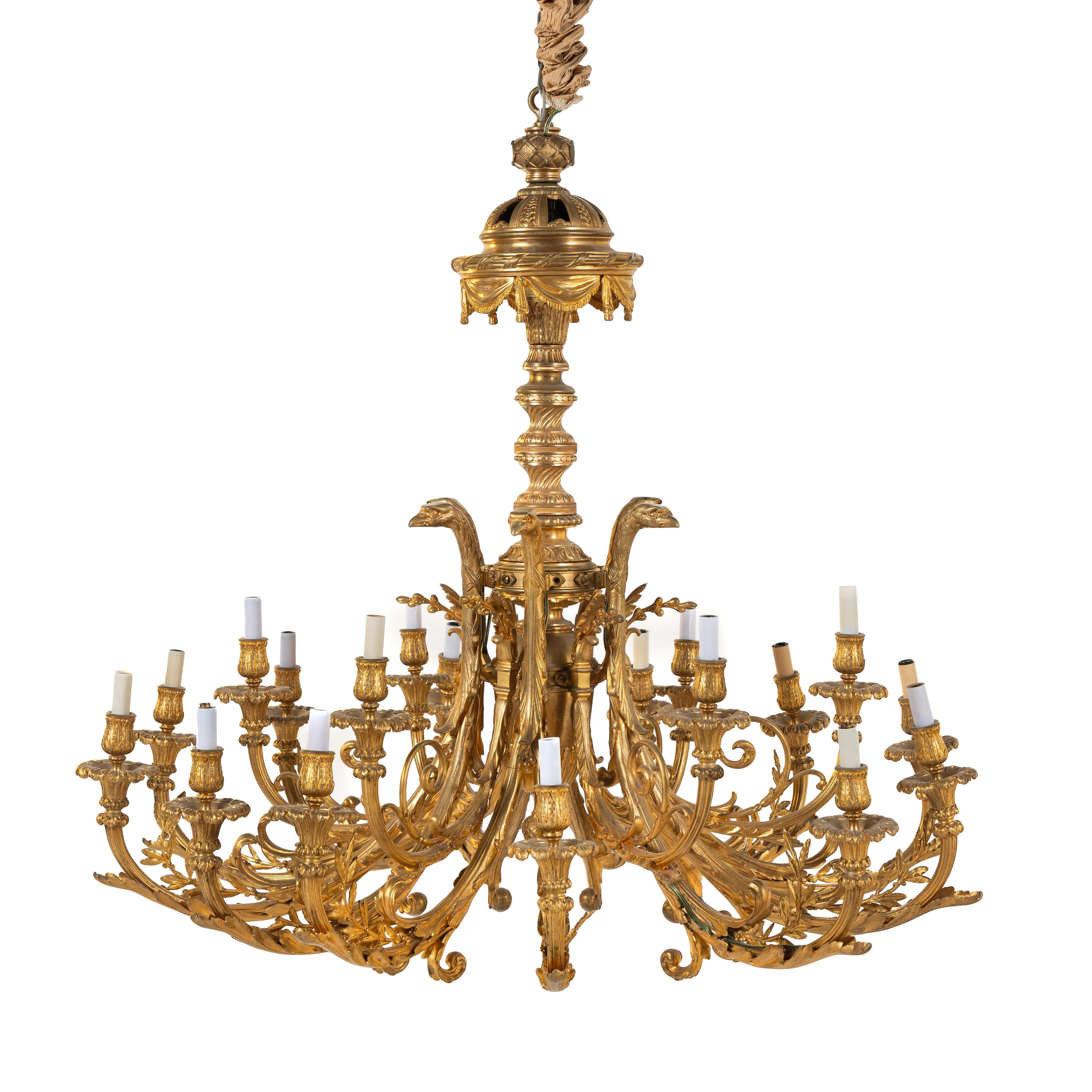 A Large Louis XVI Style Gilt Bronze Eighteen-Light Chandelier