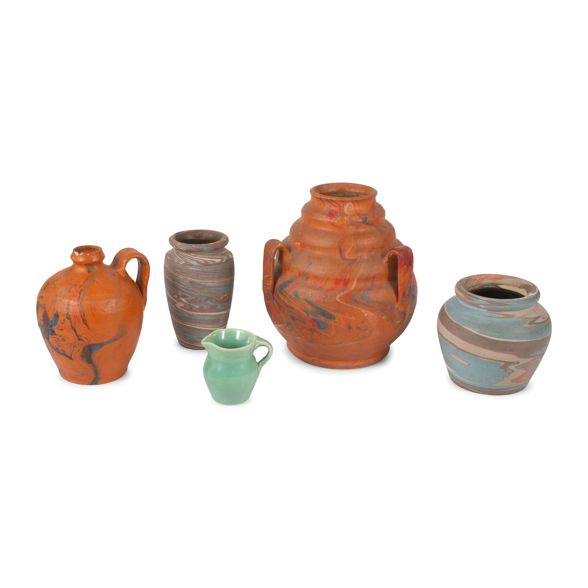 Three Pieces of Niloak Swirl Art Pottery
