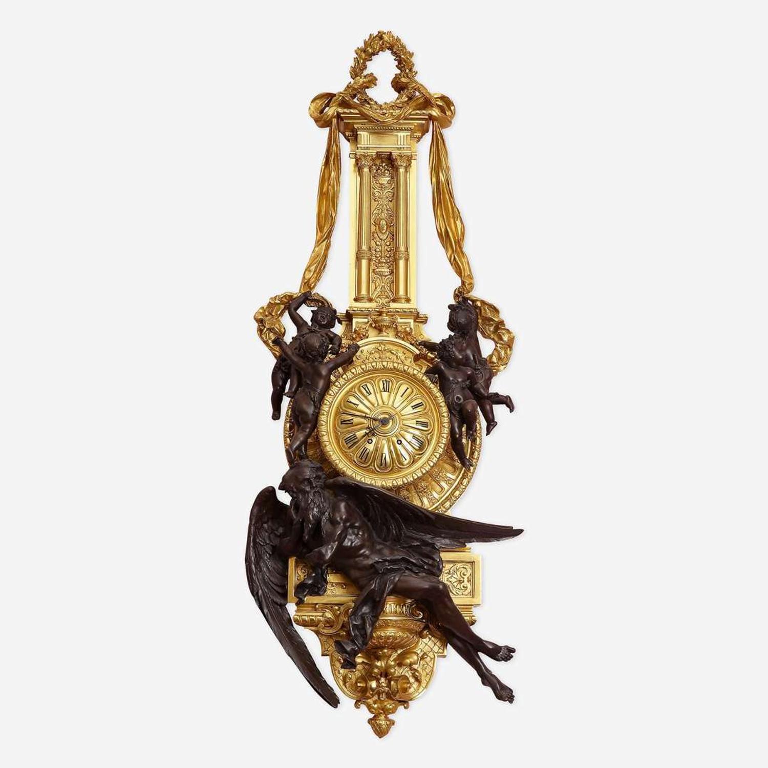 A Fine and Large Louis XVI Style Gilt and Patinated Bronze Cartel Clock circa 1870