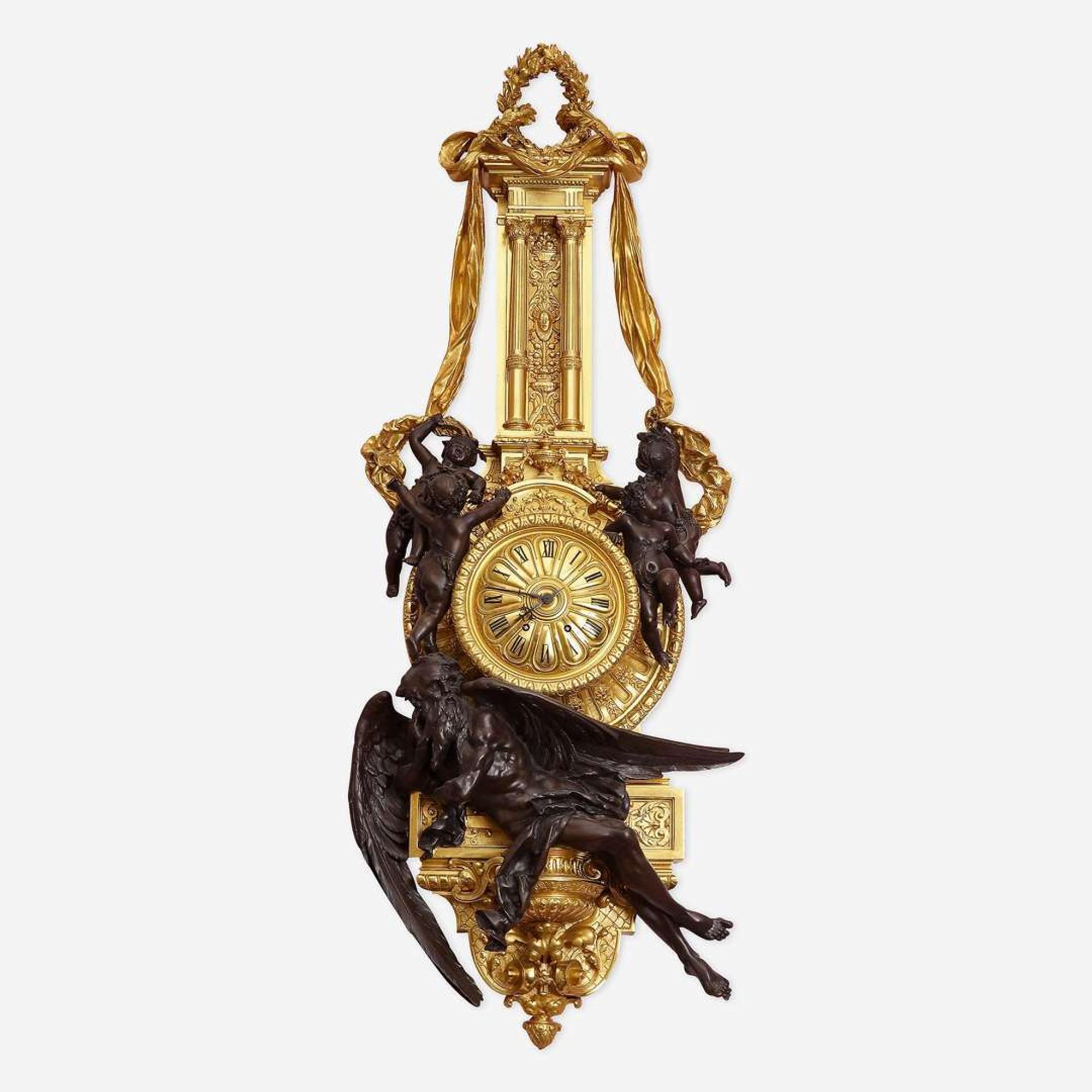 A Fine and Large Louis XVI Style Gilt and Patinated Bronze Cartel Clock circa 1870