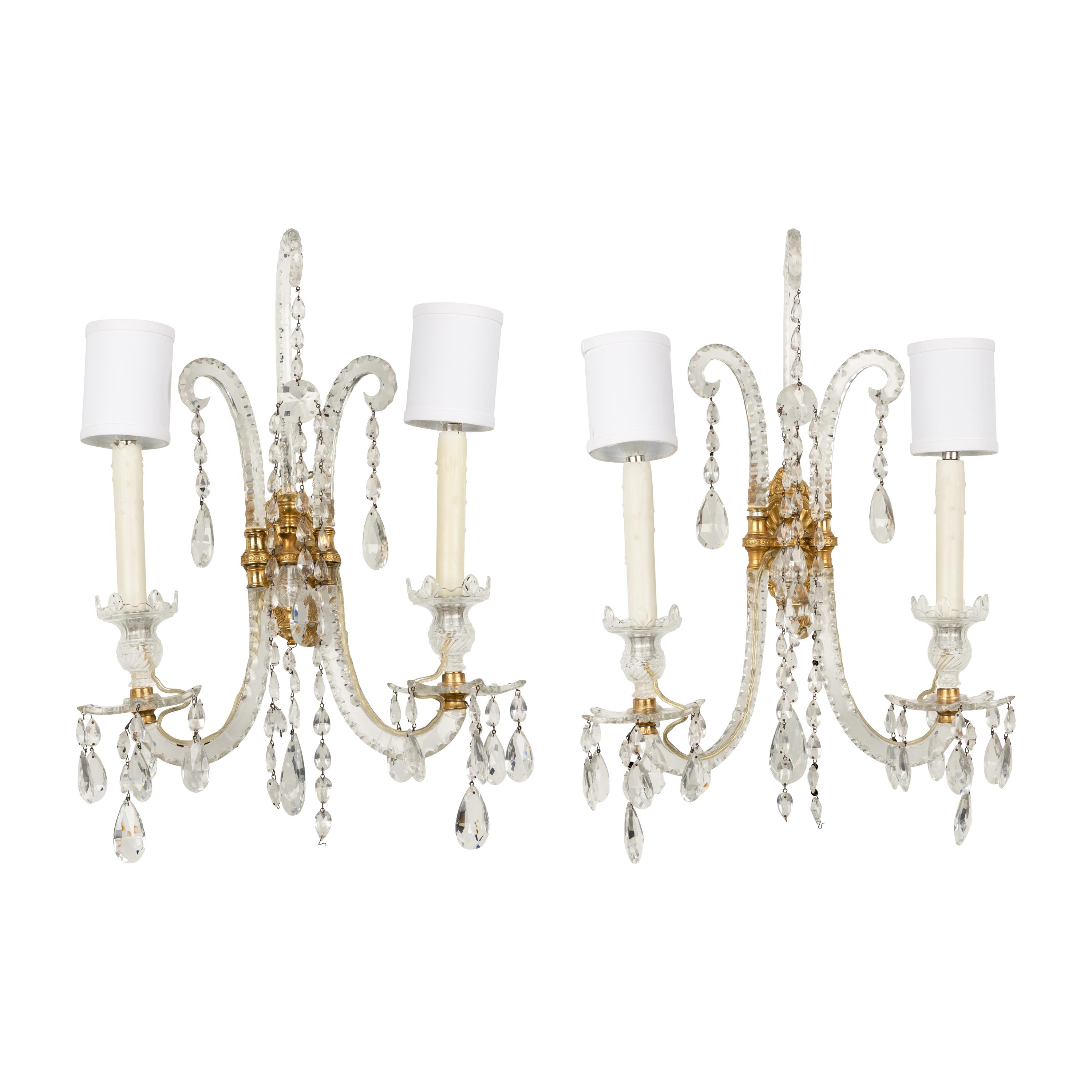 A Pair of Cut Glass Two-Light Sconces