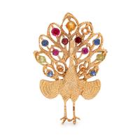YELLOW GOLD PEACOCK BROOCH