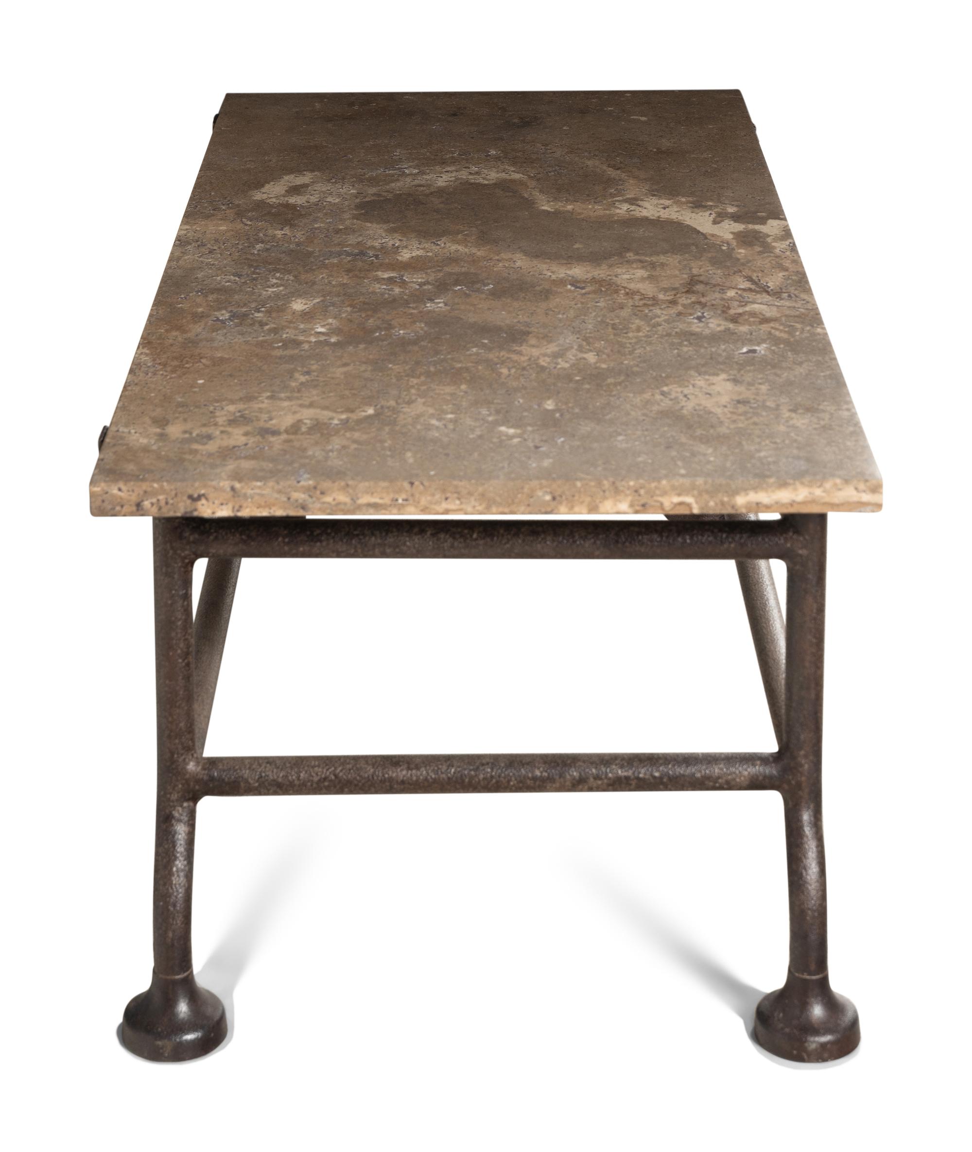A Contemporary Cast Metal Stone-Top Cocktail Table