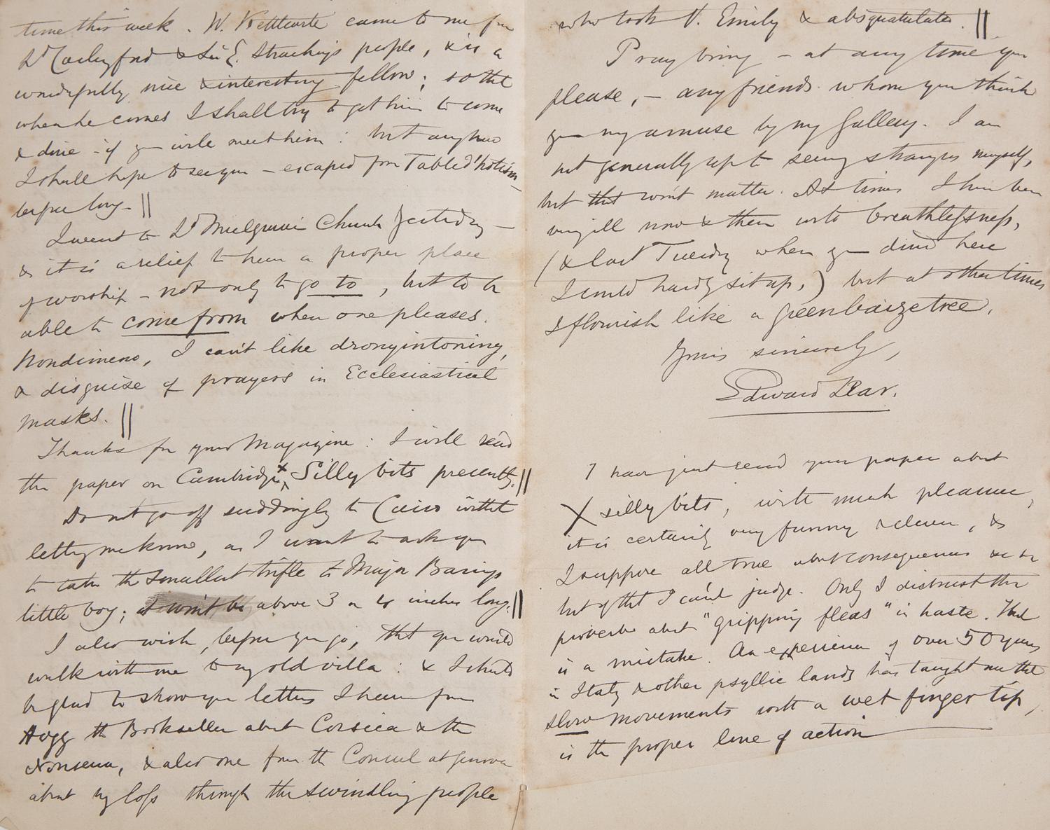 Lear, Edward Autograph letter, signed