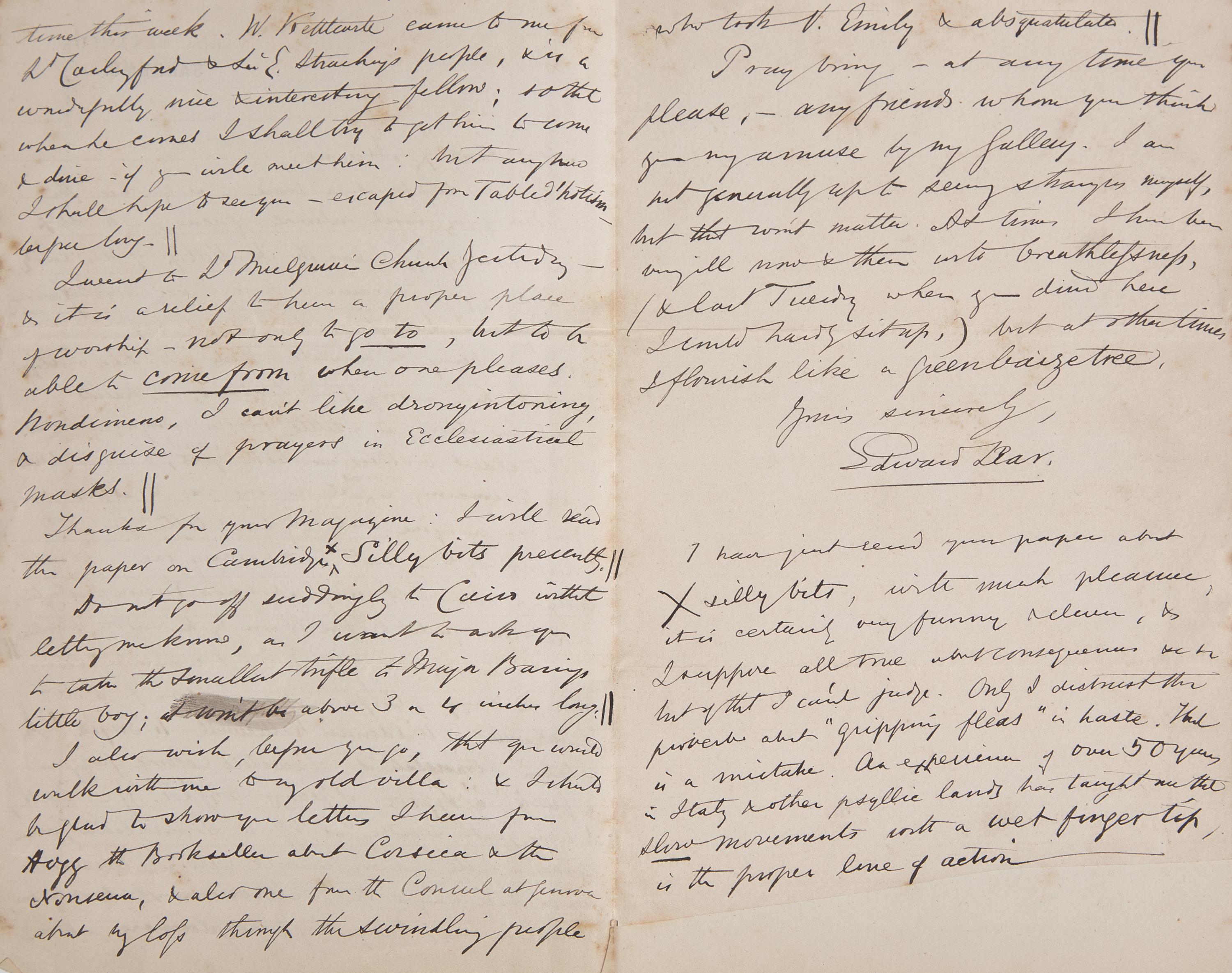 Lear, Edward Autograph letter, signed