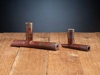 Western Great Lakes Catlinite Pipe Bowls, with Lead Inlay