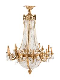 A Pair of French Neoclassical Style Gilt Bronze Chandeliers
