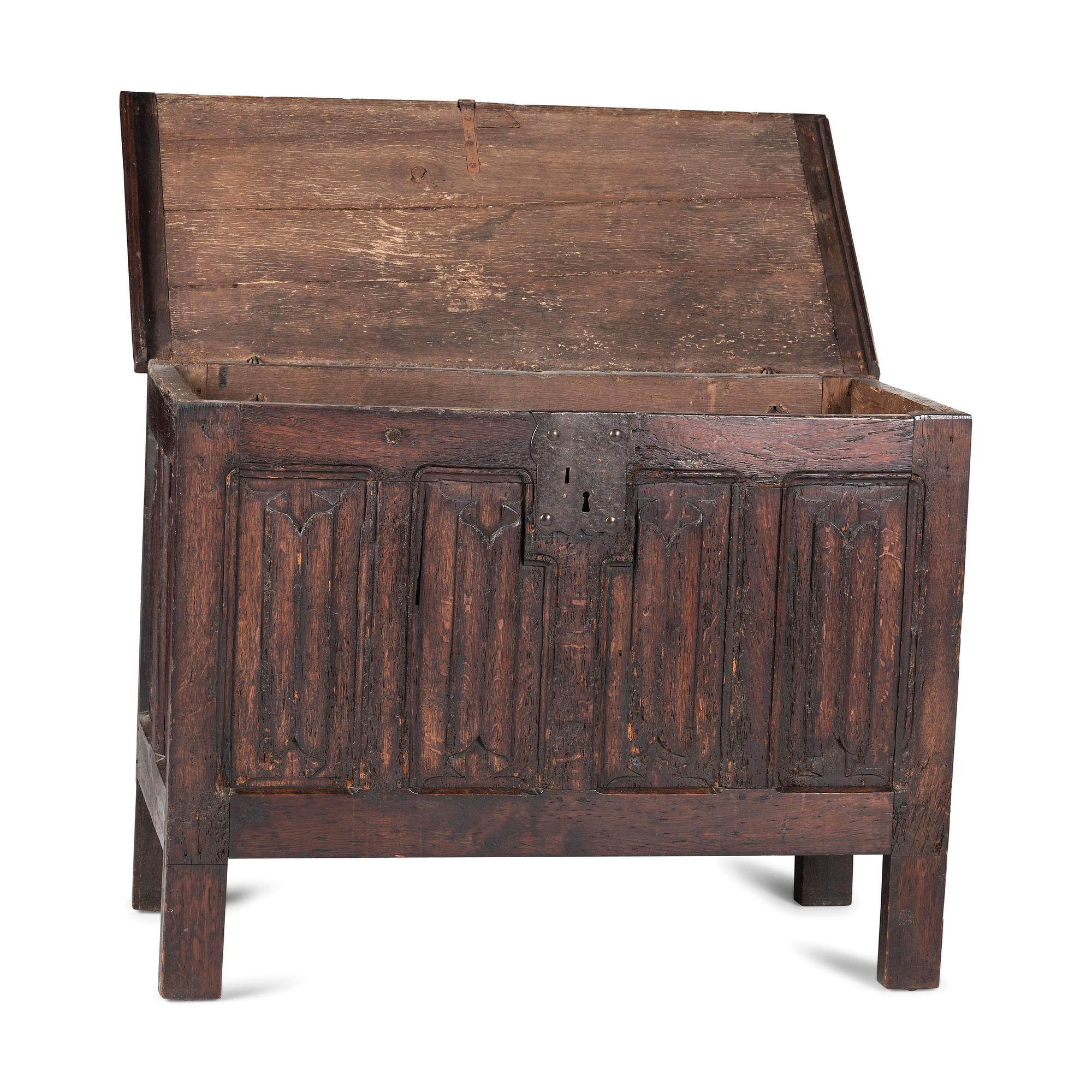 A Charles II Linenfold Carved Oak Blanket Chest