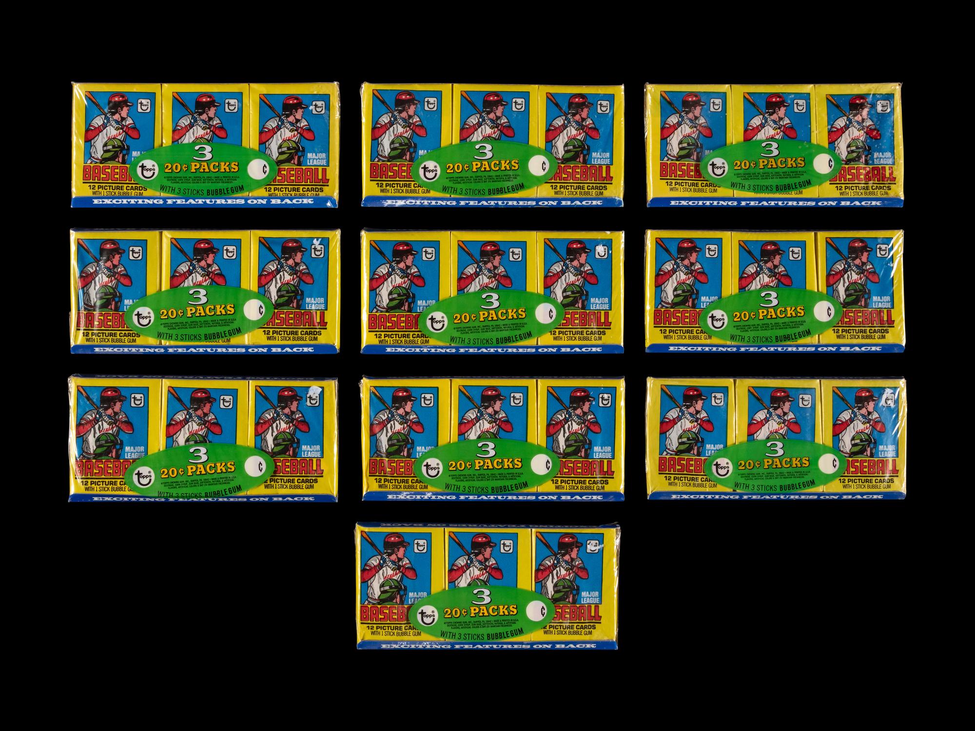 A Collection of Unopened 1979 Topps Baseball Card Three-Packs - Possible Ozzie Smith Rookie Cards (x10)