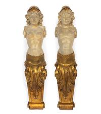 A Pair of Continental Carved Giltwood Caryatid Pilasters