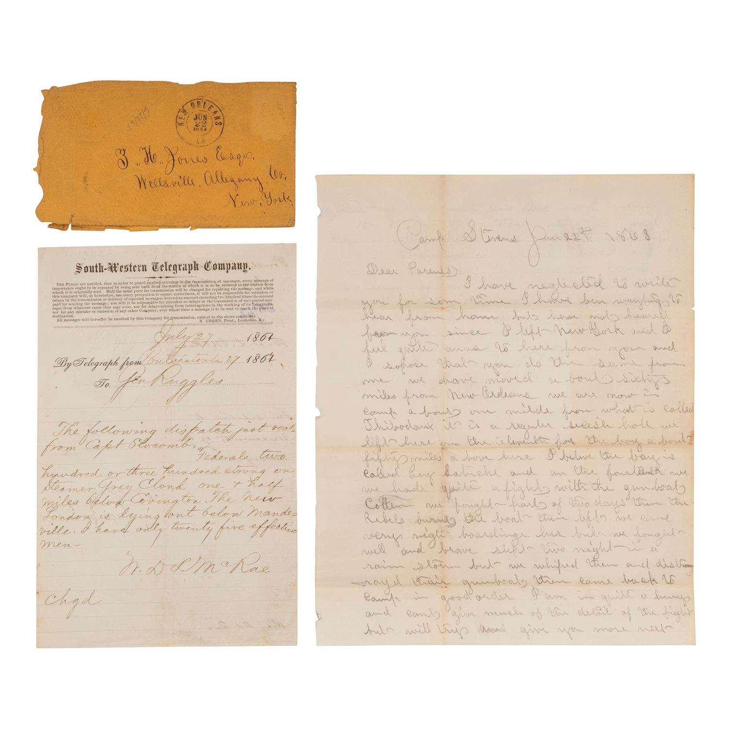 [CIVIL WAR]. A group of 3 documents with New Orleans and Louisiana interest, comprising: