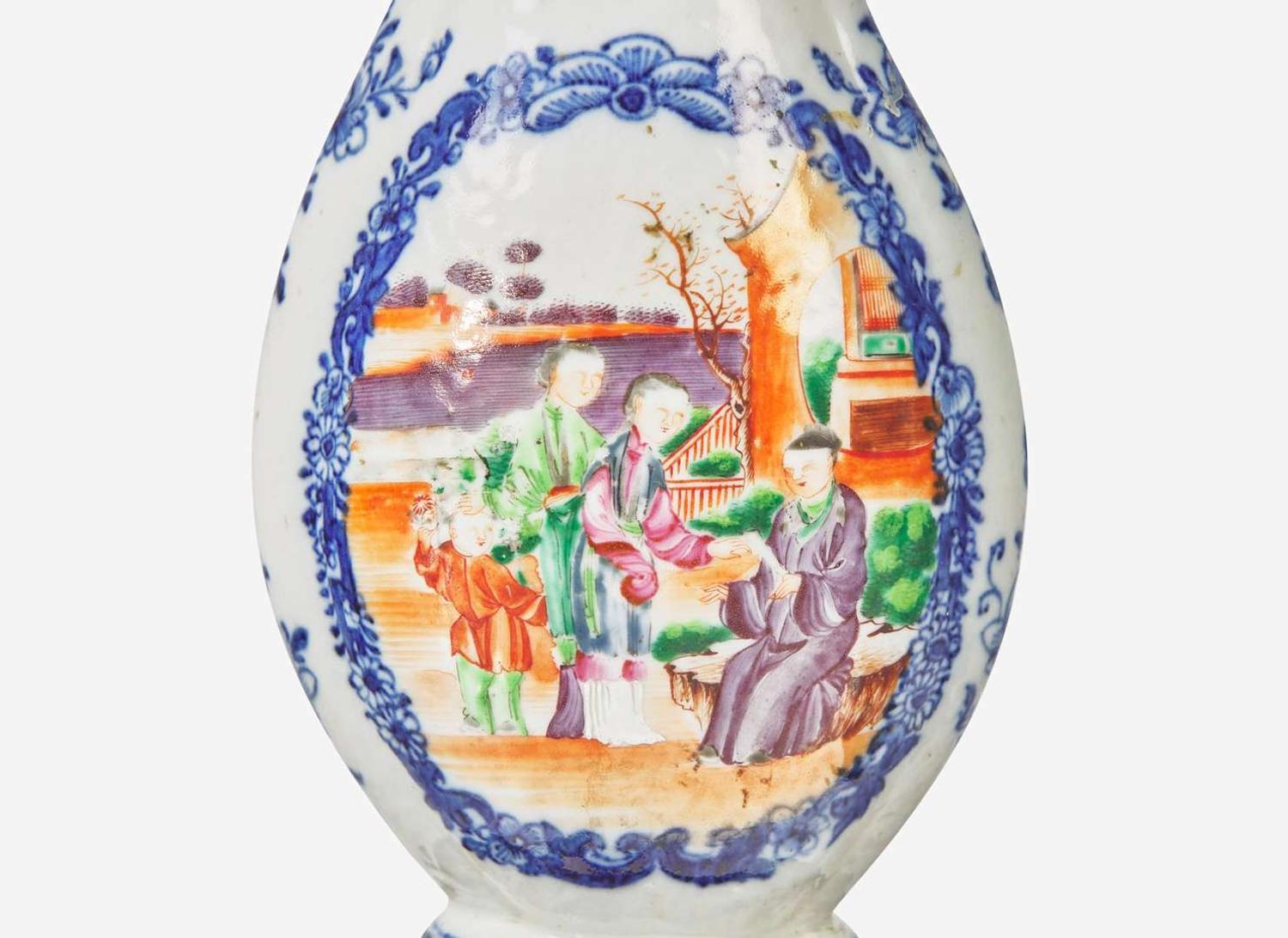 A pair of Chinese Export porcelain vases fitted as lamps, 18th century and later