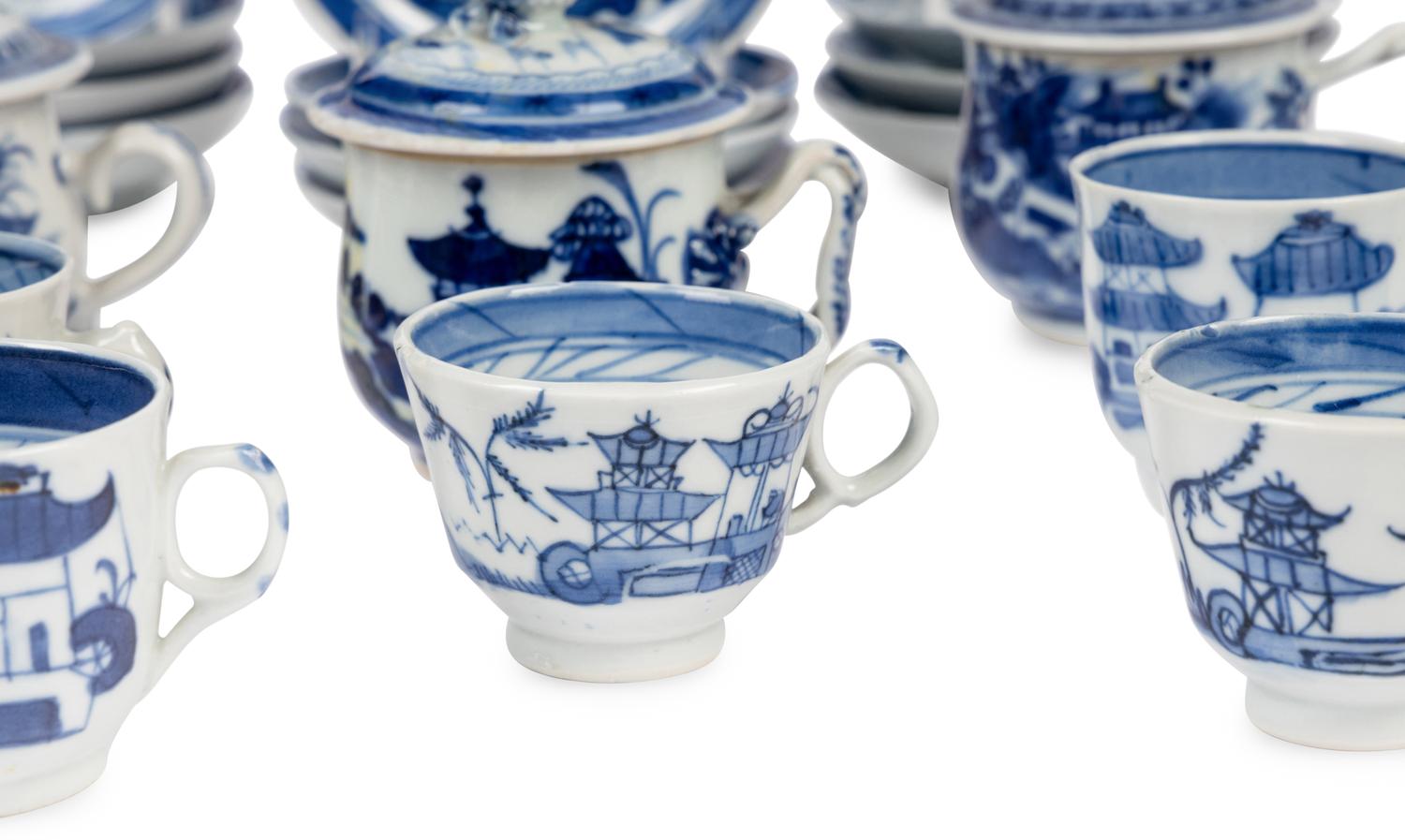 A Canton Blue and White Porcelain Coffee Service