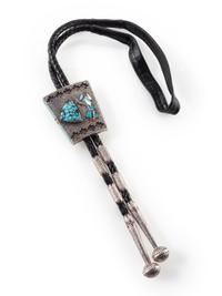 Sterling Silver and Mosaic Inlay Bolo Tie, with Rainbow Man and 14K Gold Accents